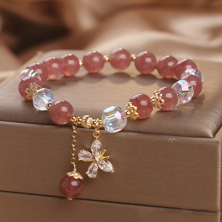 Braccialetto con ciondolo a farfalla con guarigione dell'amore in quarzo fragola naturale Buddha Stones