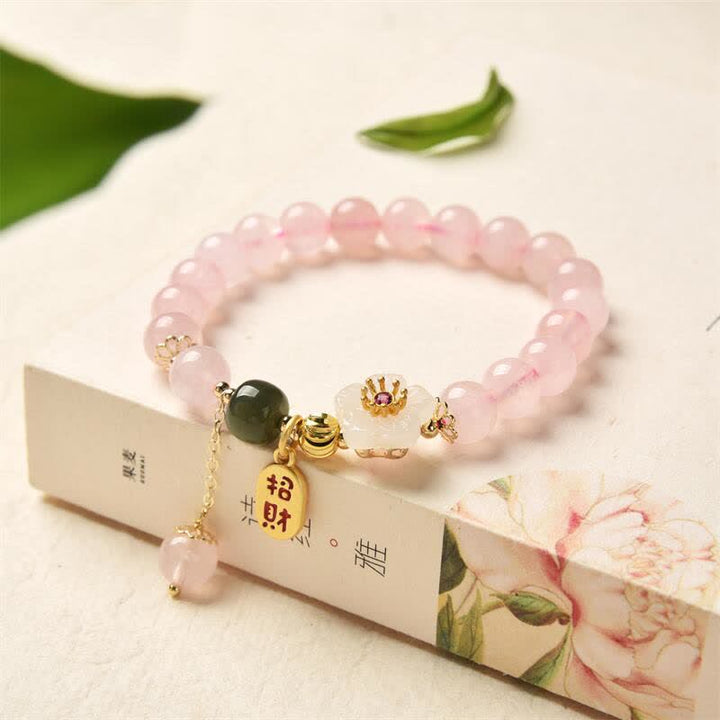 Braccialetto Buddha Stones Natural Pink Crystal Jade Flower Warm Love