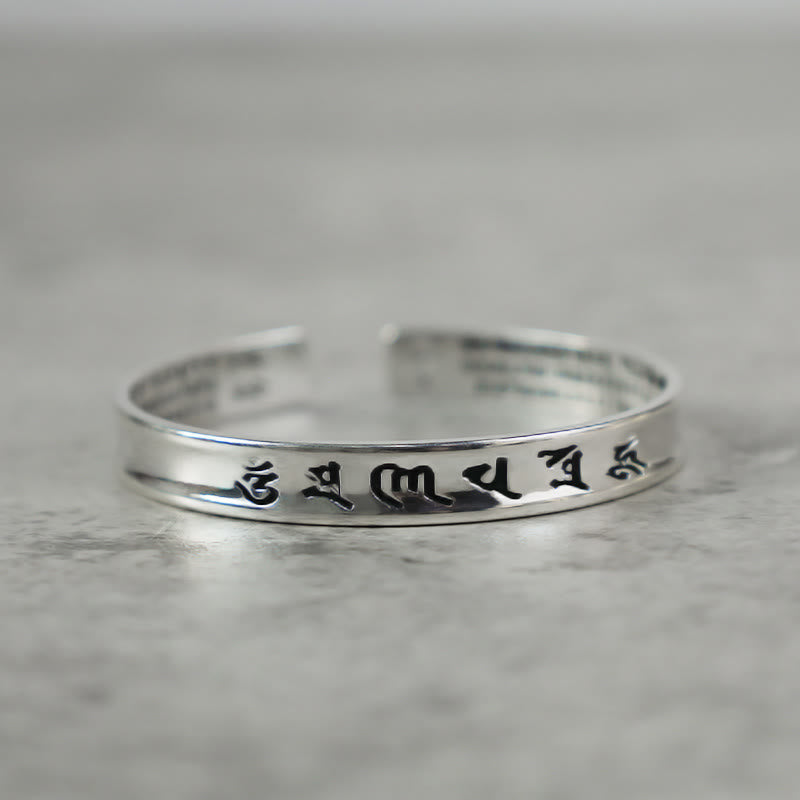 Braccialetto in rame bianco con mantra tibetano Buddha Stones - 12 mm (circonferenza del polso: 15-17 cm) - Incisione Mantra Black - image 0