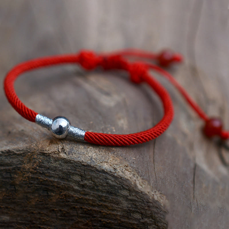 Braccialetto di corda rossa con perline portafortuna in argento sterling 925 Buddha Stones