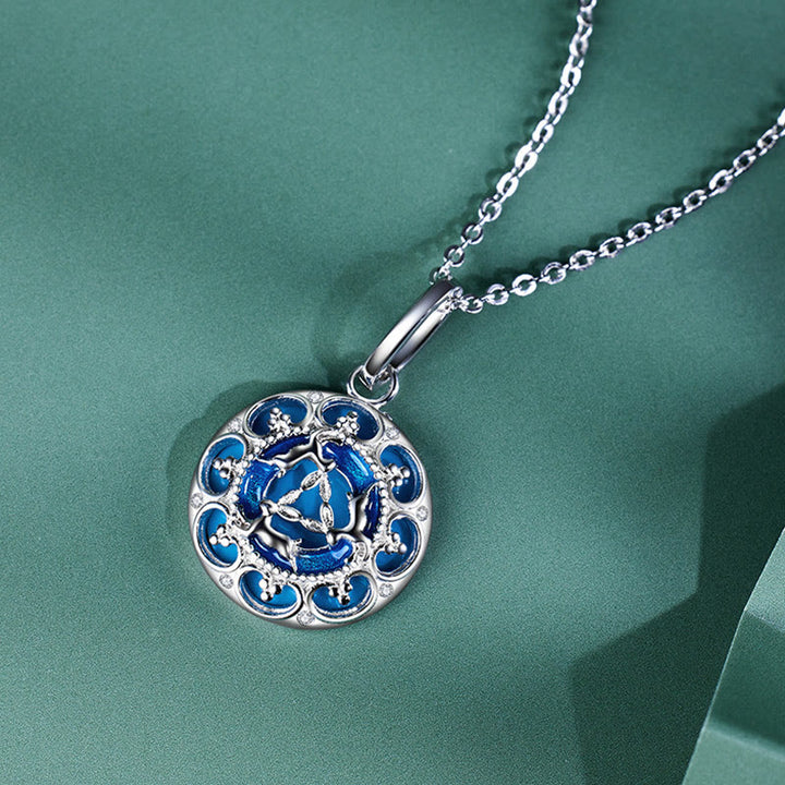 Collana pendente in argento sterling 925 con tre conigli in equilibrio, turchese rotondo , Buddha Stones
