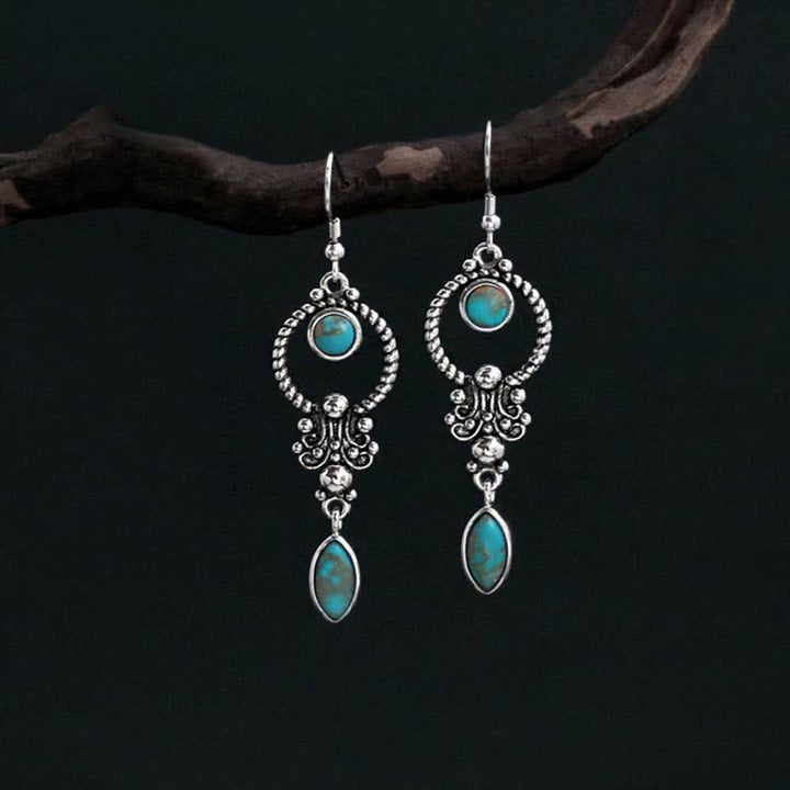 Orecchini pendenti a goccia con motivo a goccia turchese vintage in argento sterling 925 Buddha Stones