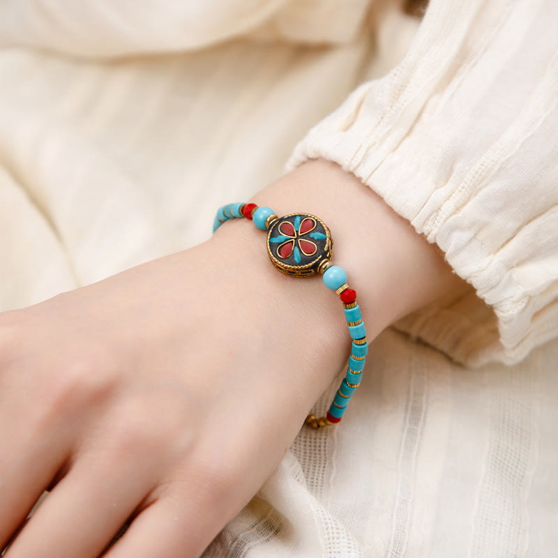 Braccialetto di protezione e forza Buddha Stones in turchese tibetano Om Mani Padme Hum