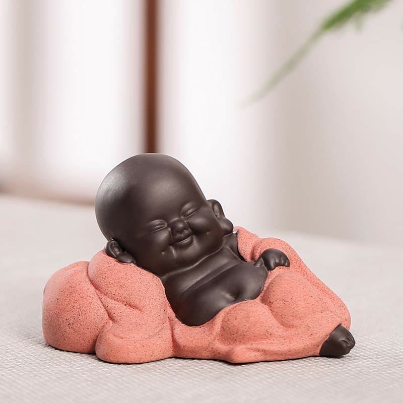 Buddha Stones Buddha sempre sorridente che ride Ricchezza Fortuna Argilla viola Statua di Maitreya Decorazione - Piccolo Buddha che ride tranquillamente - image 10