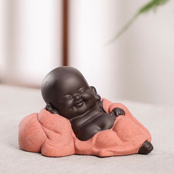 Buddha Stones Buddha sempre sorridente che ride Ricchezza Fortuna Argilla viola Statua di Maitreya Decorazione - Piccolo Buddha che ride tranquillamente - image 10