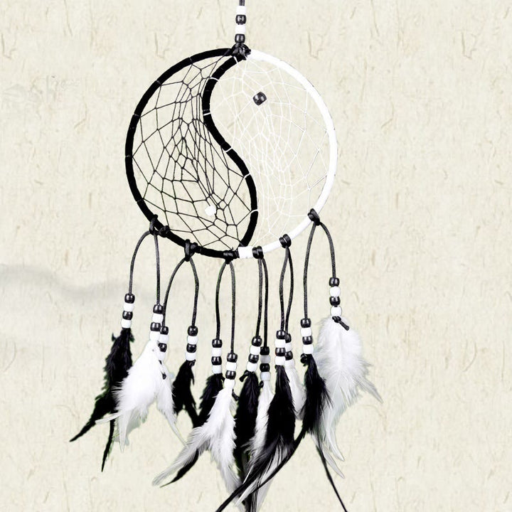 Acchiappasogni Yin Yang Rete circolare con piume Decorazione di equilibrio