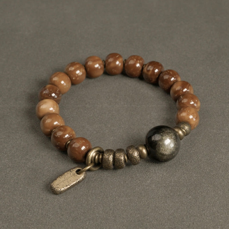 Braccialetto Buddha Stones Kuka Seed Tiger Eye Oro Lucentezza Ossidiana Rame Ricchezza Fortuna