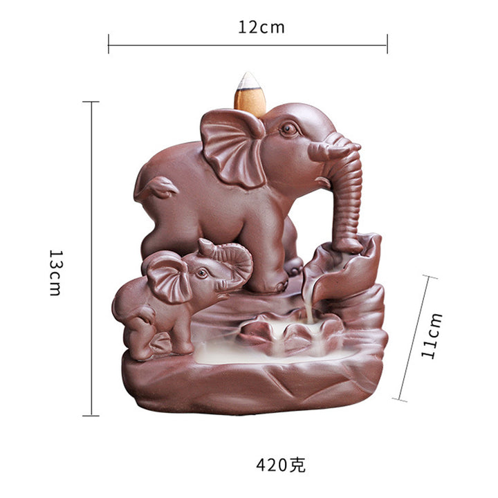 Decorazione per bruciatore di incenso con protezione per fontana di fumo a riflusso in argilla viola elefante tibetano