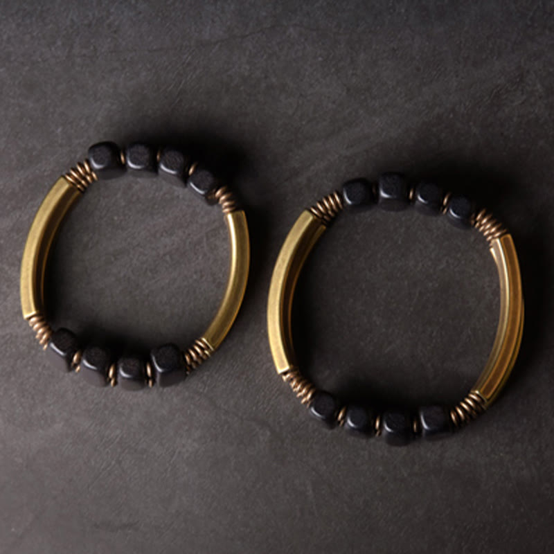 Braccialetto a doppio strato in ebano tibetano con Buddha Stones e rame
