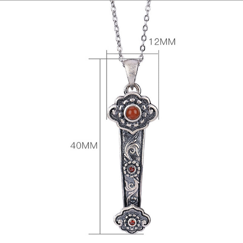 Buddha Stones Argento Sterling 925 Agata Rossa Giada Ciano Nuvole di Buon Auspicio Manico Ruyi Collana Pendente Benedizione