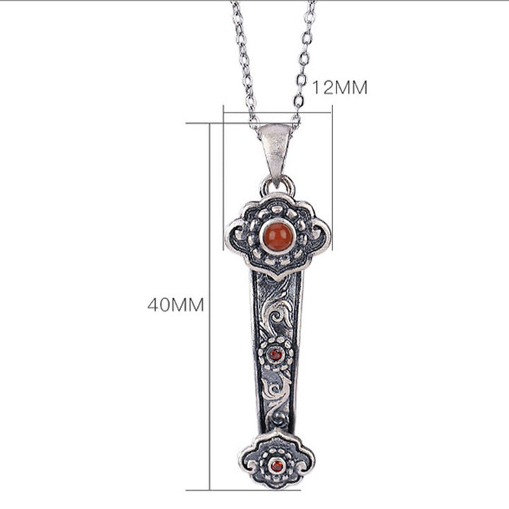 Buddha Stones Argento Sterling 925 Agata Rossa Giada Ciano Nuvole di Buon Auspicio Manico Ruyi Collana Pendente Benedizione