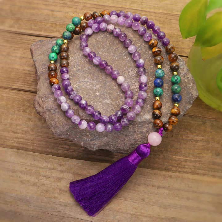 Buddha Stones Set di braccialetti mala tibetani purificanti in ametista - Collana - image 5