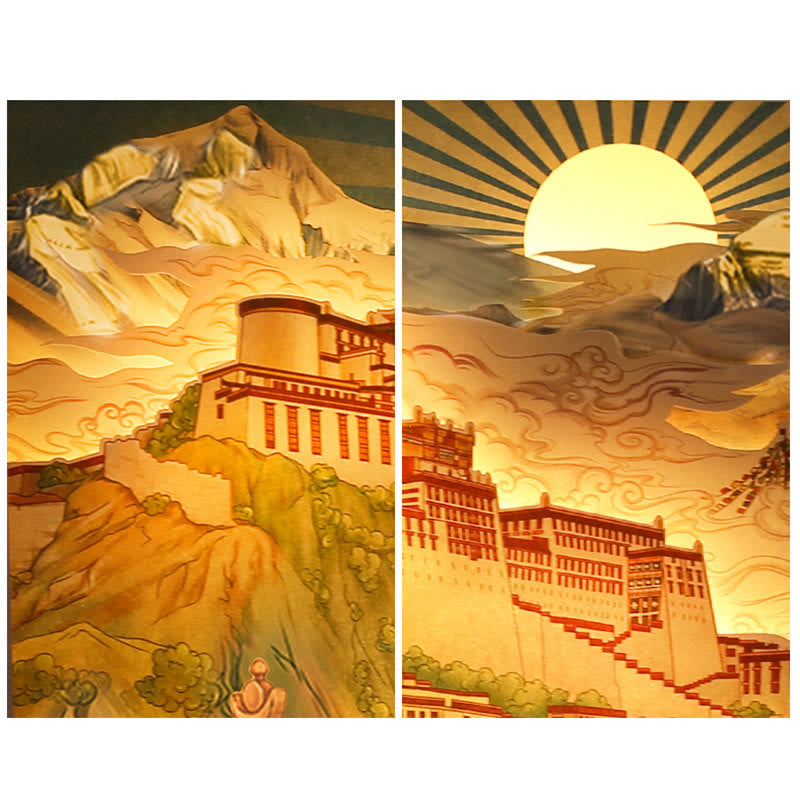 Lampada da tavolo a LED creativa con luci notturne in carta intagliata a LED del palazzo del Potala del Tibet