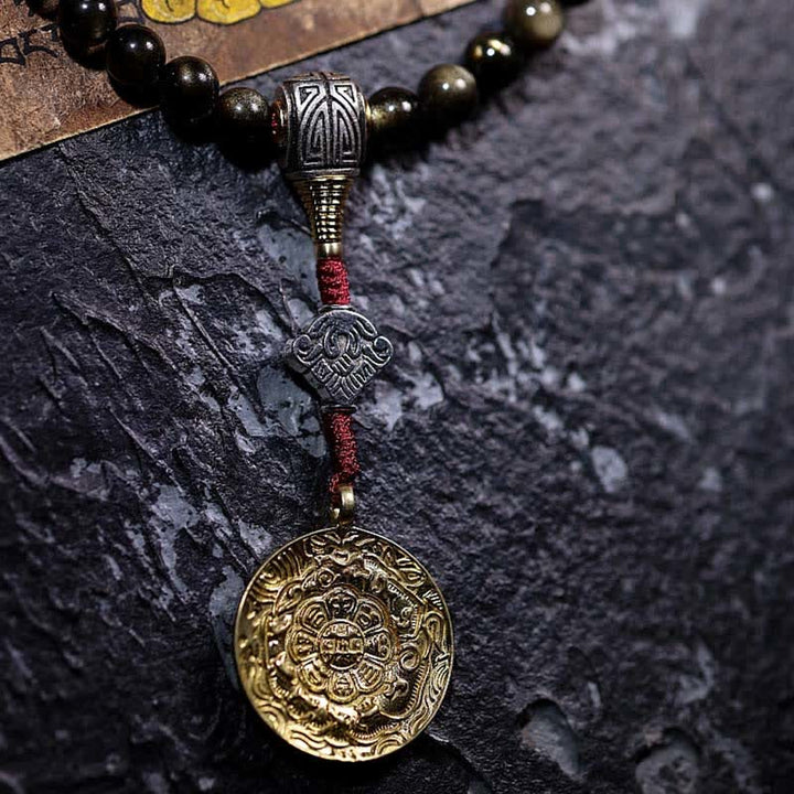 Buddha Stones 108 Mala Beads Oro Lucente Ossidiana Occhio di Tigre Pietra Occhio d'Aquila Bracciale della Ricchezza