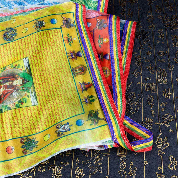 Buddha Stones Bandiera tibetana a 5 colori con cavallo del vento, Buddha Tara, Scritture, Guarigione, Auspiciosa, Preghiera all'aperto - image 4