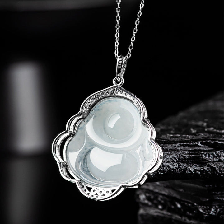Collana con ciondolo Buddha Stones in argento sterling 925 con Buddha che ride e giada naturale - image 7