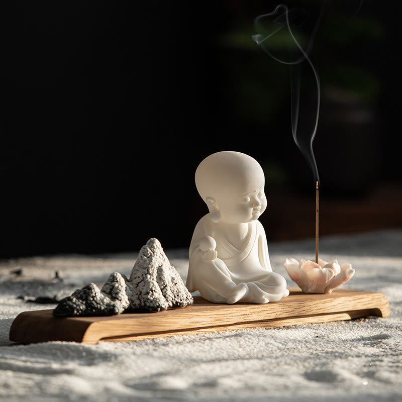 Buddha Stones Fiore di Loto Tathagata Kwan Yin Avalokitesvara Ksitigarbha Meditazione Bastoncino di Ceramica Bruciatore di Incenso Decorazione