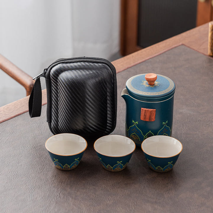 Buddha Stones Flower Chinese Gongfu Teiera in ceramica portatile Set da tè da viaggio all'aperto