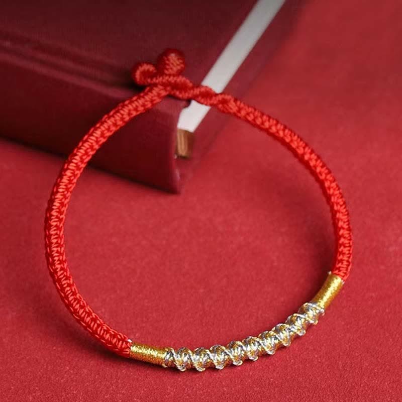 Braccialetto di protezione intrecciato con corda rossa Buddha Stones in argento sterling 925, forza e fortuna - Fibbia comune - 20 cm - image 1
