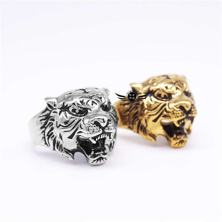 Anello da motociclista punk rock con testa di tigre in titanio e acciaio da uomo