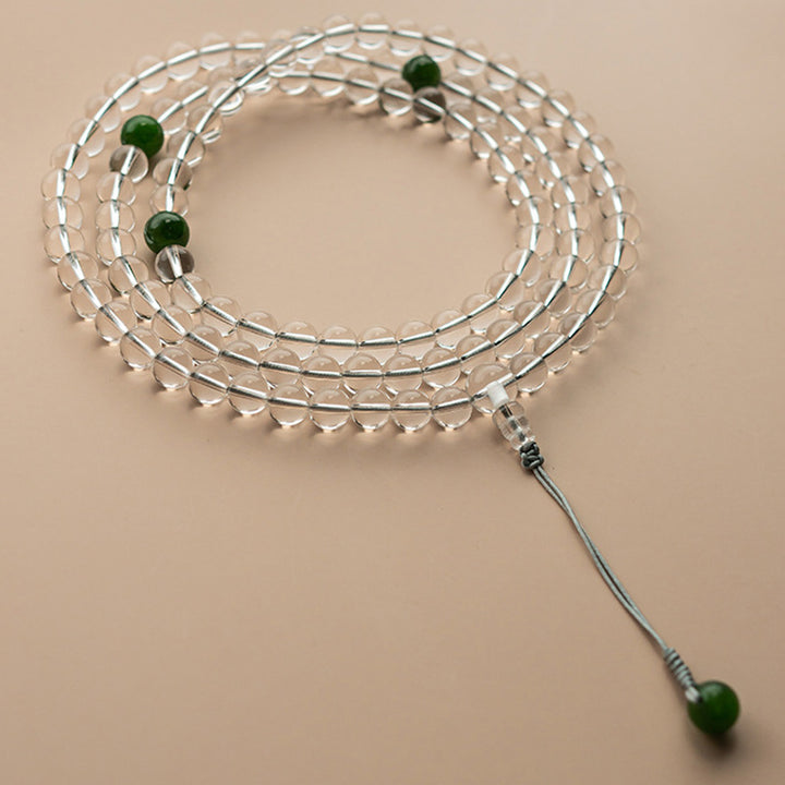 Buddha Stones 108 Perle Braccialetto Meditazione Mala in Cristallo Bianco Giada
