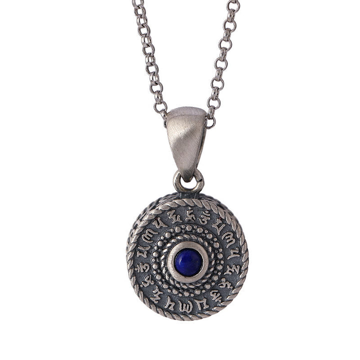 Buddha Stones 925 Sterling Silver Om Mani Padme Hum Lazurite Amore Pace Collana Pendente - image 8