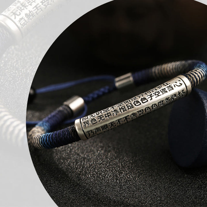 Braccialetto intrecciato fatto a mano con Buddha Stones in argento sterling 999 e cuore Sutra Calma - image 7