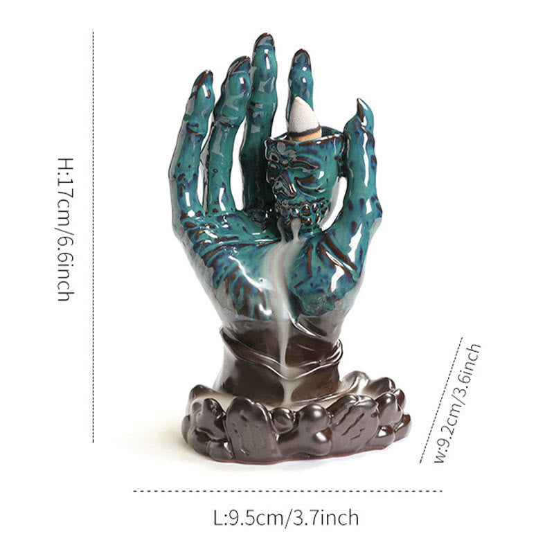 Buddha Stones Halloween Fantasma Mano Teschio Testa Ceramica Pace Guarigione Bruciatore di Incenso Decorazione