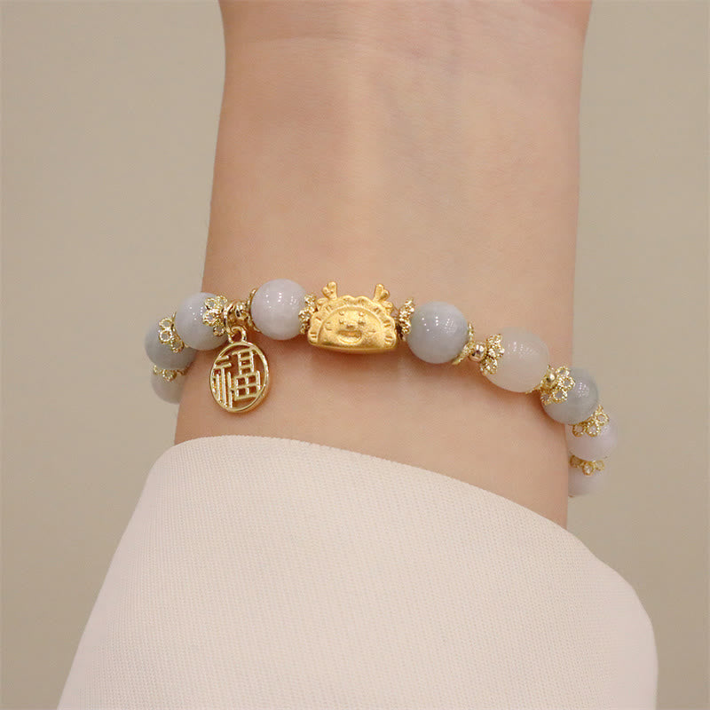 Buddha Stones Anno del Drago Agata Rossa Quarzo Fragola Ossidiana Nera Giada Granato Perla Cinabro Drago Gnocco Fortuna Fu Bracciale Personaggio - image 22