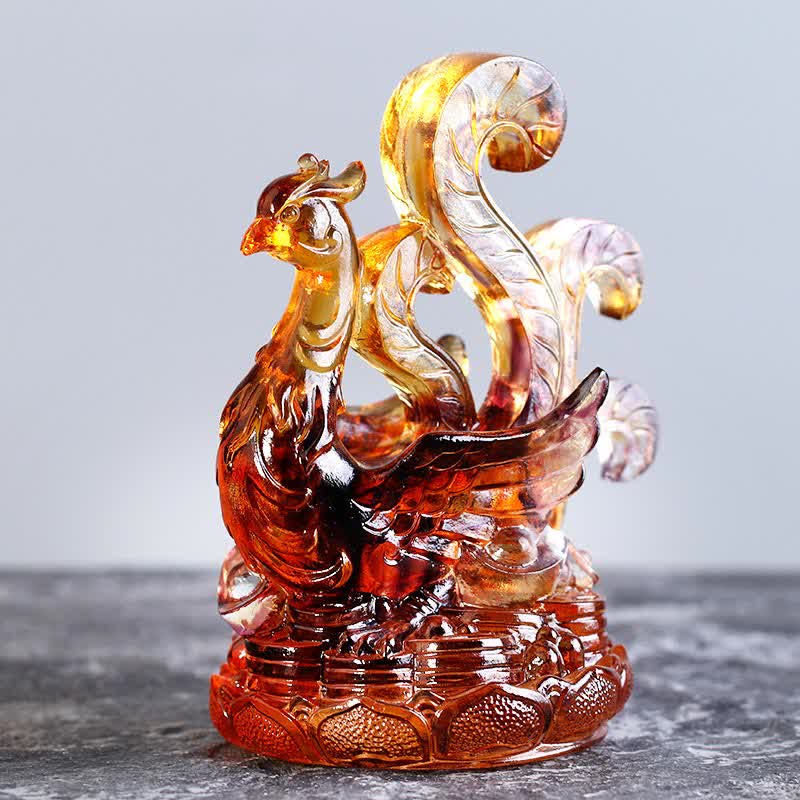 Buddha Stones Feng Shui Quattro Simboli Drago Azzurro Fatto a Mano Cristallo Liuli Pezzo d'Arte Decorazione per la Casa e l'Ufficio - Uccello vermiglio - image 9