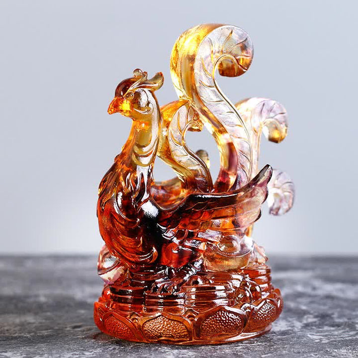 Buddha Stones Feng Shui Quattro Simboli Drago Azzurro Fatto a Mano Cristallo Liuli Pezzo d'Arte Decorazione per la Casa e l'Ufficio - Uccello vermiglio - image 9