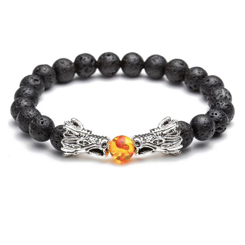 Braccialetto di perline con benedizione del drago, pietra lavica turchese bianco Buddha Stones