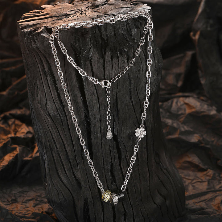Collana con ciondolo a forma di catena energetica con design floreale della dinastia Tang in argento sterling 925 Buddha Stones