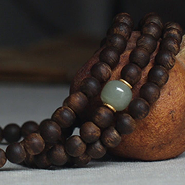 Braccialetto della pace in oro 999 con 108 perle Mala Nha Trang Bai Qinan Agarwood Jade (solo uno in magazzino)