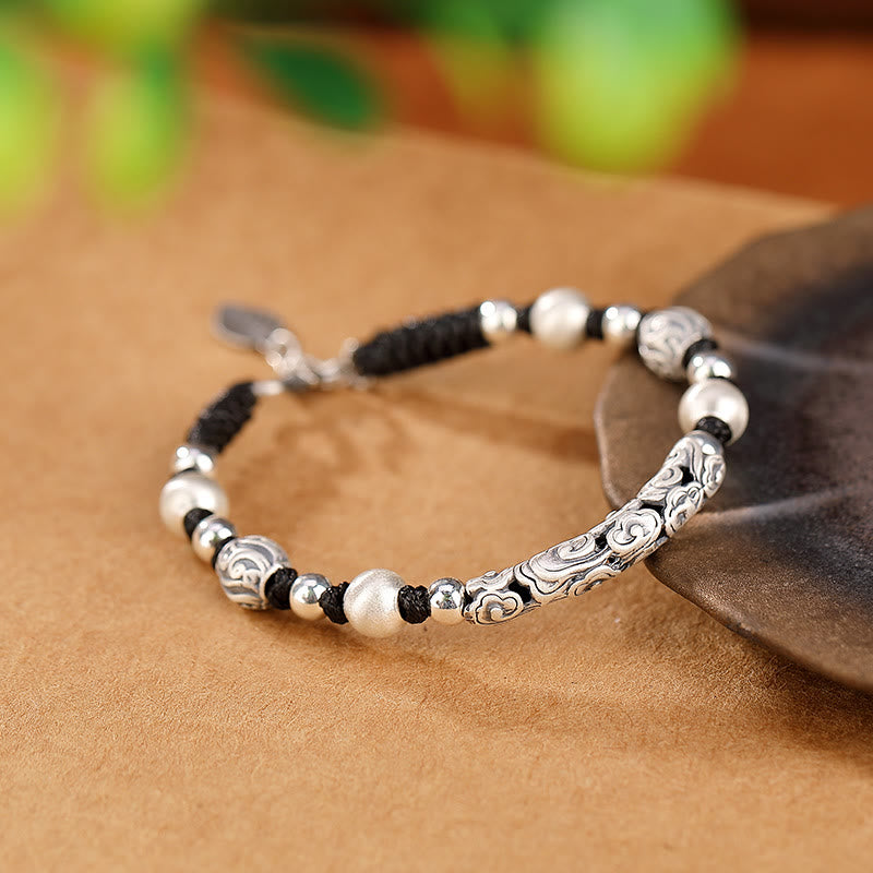 Braccialetto di corda di ricchezza con nuvola di buon auspicio in argento sterling 999 fatto a mano in rame Buddha Stones in Tibet