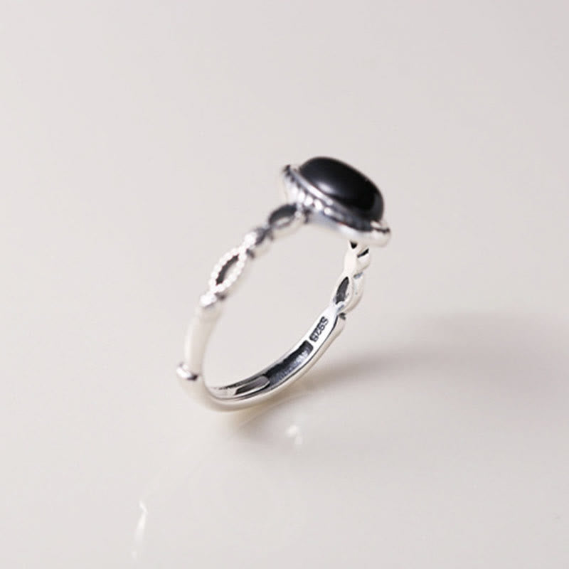 Anello della fortuna in onice nero in argento sterling 925 Buddha Stones