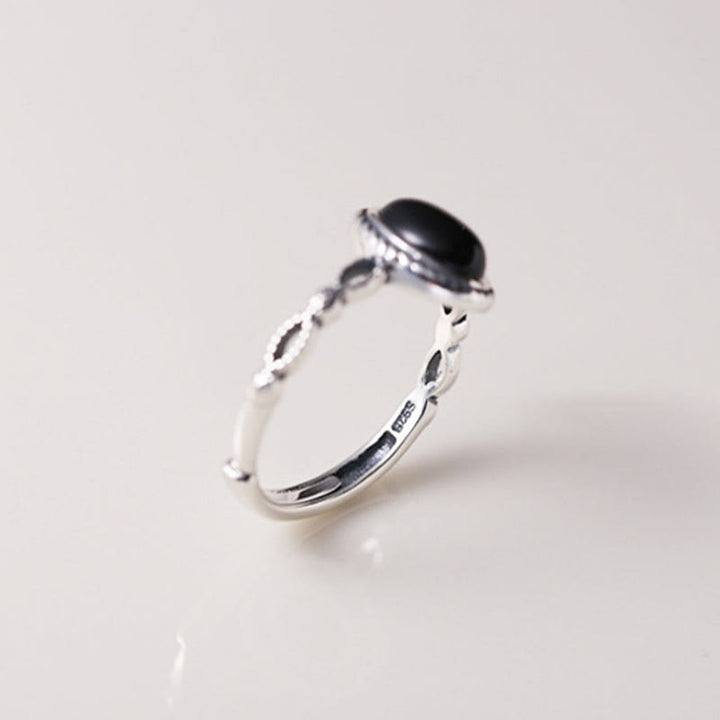 Anello della fortuna in onice nero in argento sterling 925 Buddha Stones