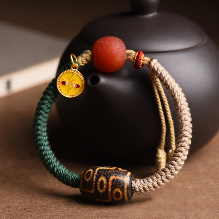 Braccialetto di corda della ricchezza con perline Dzi a nove occhi tibetane fatte a mano Buddha Stones