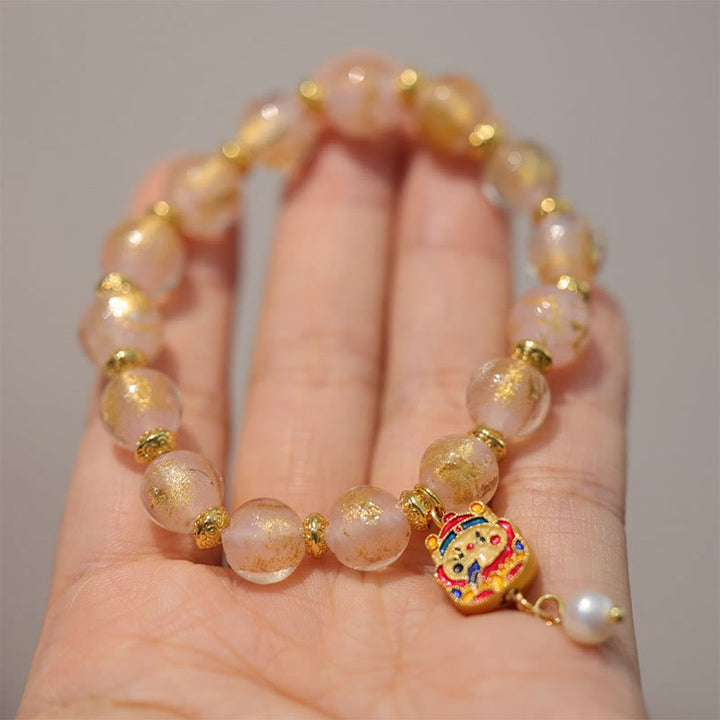 Buddha Stones Zucca Dio della Ricchezza Ciondolo Fortuna Liuli Perlina di Vetro Incenso Cenere Perlina di Porcellana Braccialetto