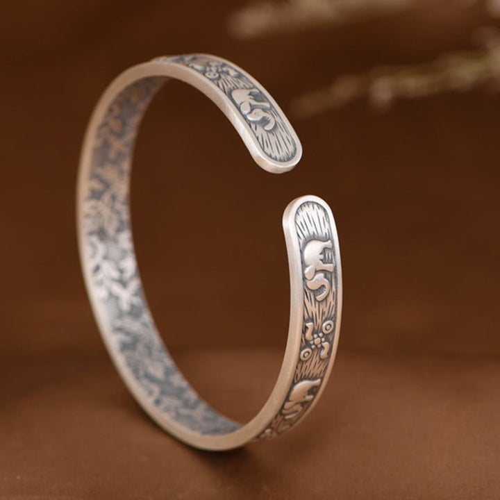 Bracciale rigido Buddha Stones 999 Sterling Silver Elephant Strength Wisdom