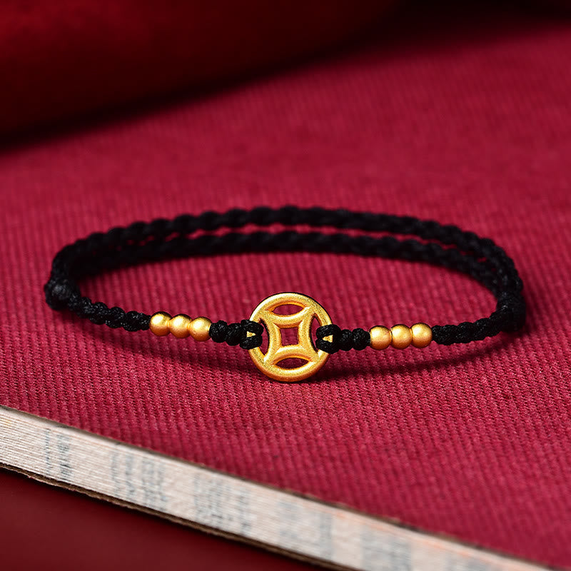 Braccialetto alla caviglia con corda intrecciata in rame con pietre Buddha Stones e moneta