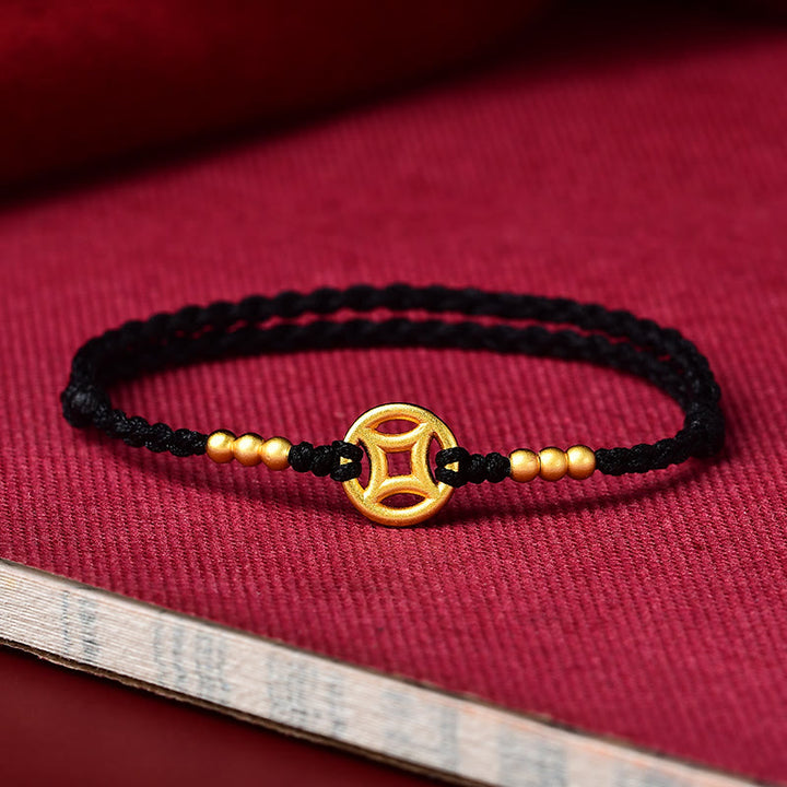 Braccialetto alla caviglia con corda intrecciata in rame con pietre Buddha Stones e moneta
