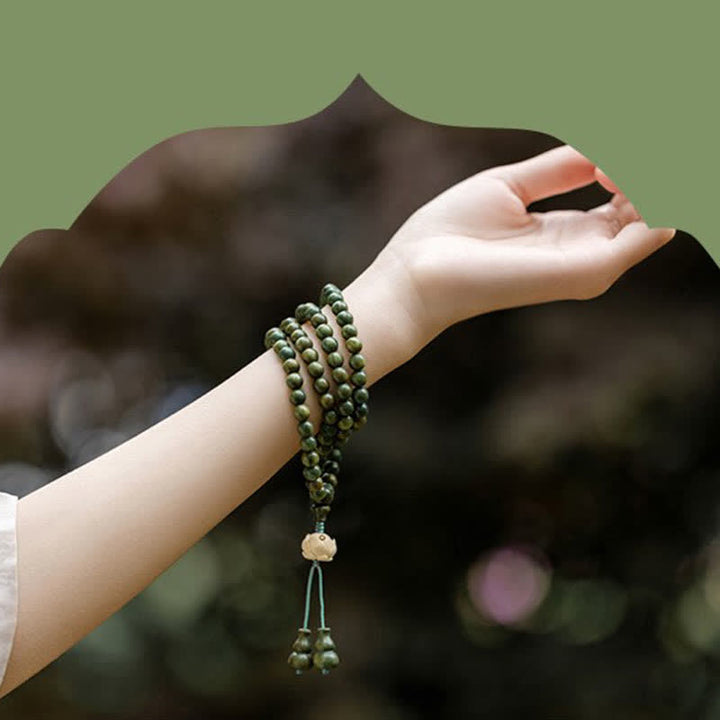 Braccialetto positivo Buddha Stones 108 Mala Beads Sandalo verde Bosso Lotus
