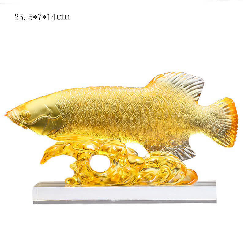 Pezzo d'arte fatto a mano in cristallo Liuli Koi Fish, decorazione per ufficio e casa