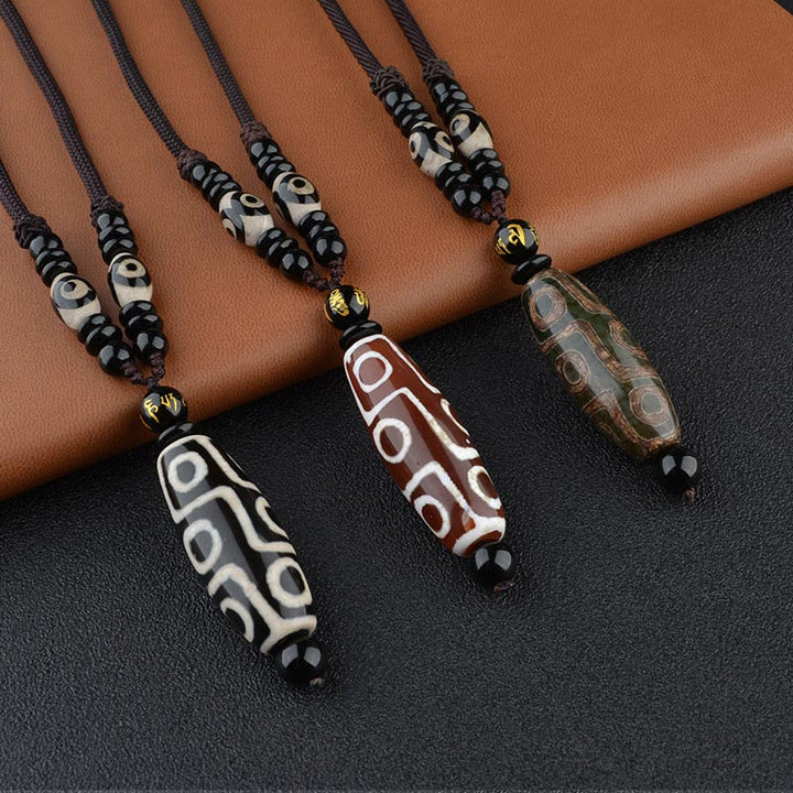 Collana di protezione della ricchezza con perline Dzi a nove occhi Buddha Stones