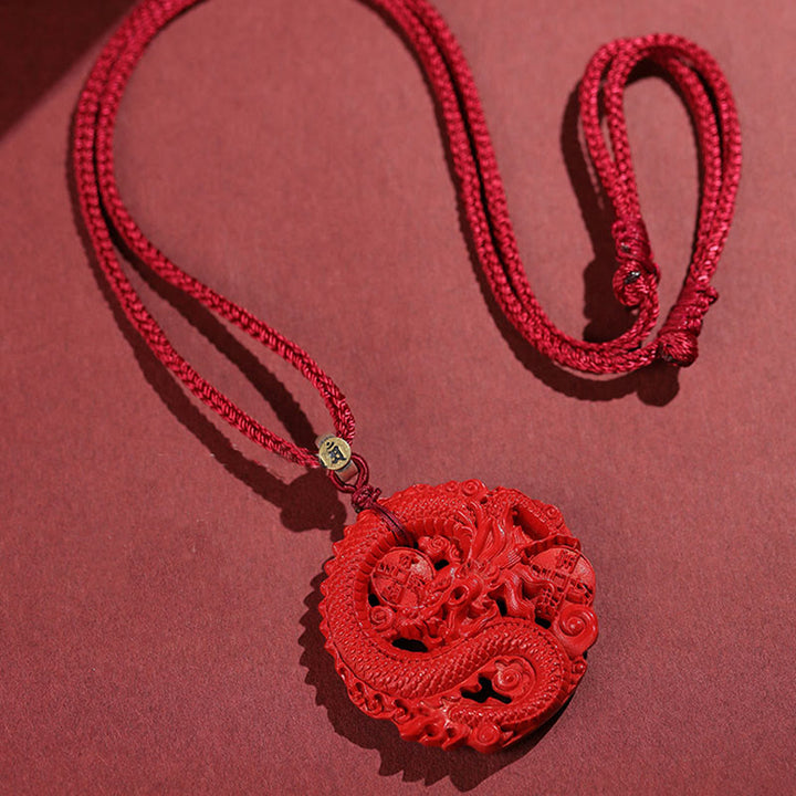 Collana con ciondolo portafortuna in argento sterling 925, con monete di rame e cinabro naturale, anno del drago , Buddha Stones
