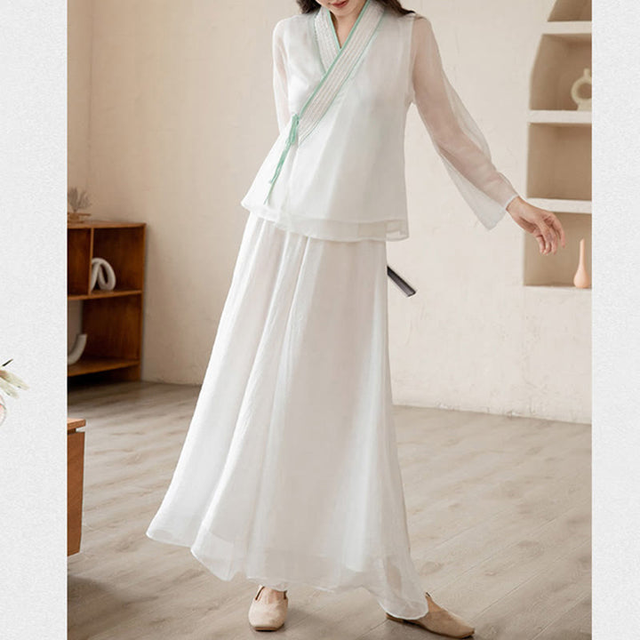 Buddha Stones Retro Preghiera Zen Meditazione Spirituale Pratica Chiffon Abbigliamento Donna Set