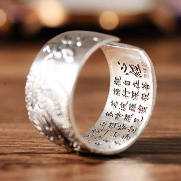 Anello di protezione e successo con motivo intagliato a drago in argento sterling 999 Buddha Stones