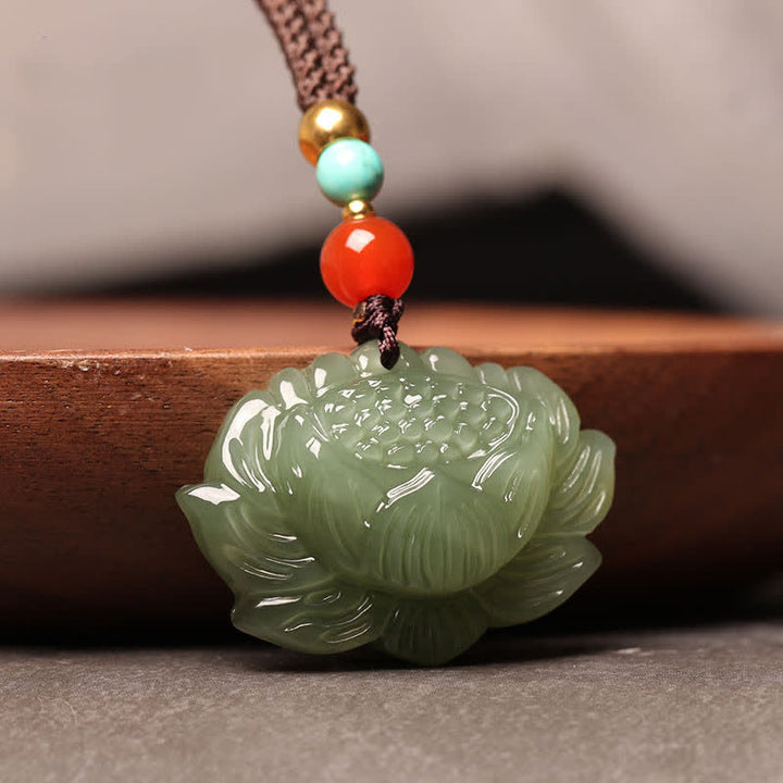 Collana con ciondolo di successo con fiore di loto in giada ciano Hetian Buddha Stones - image 3