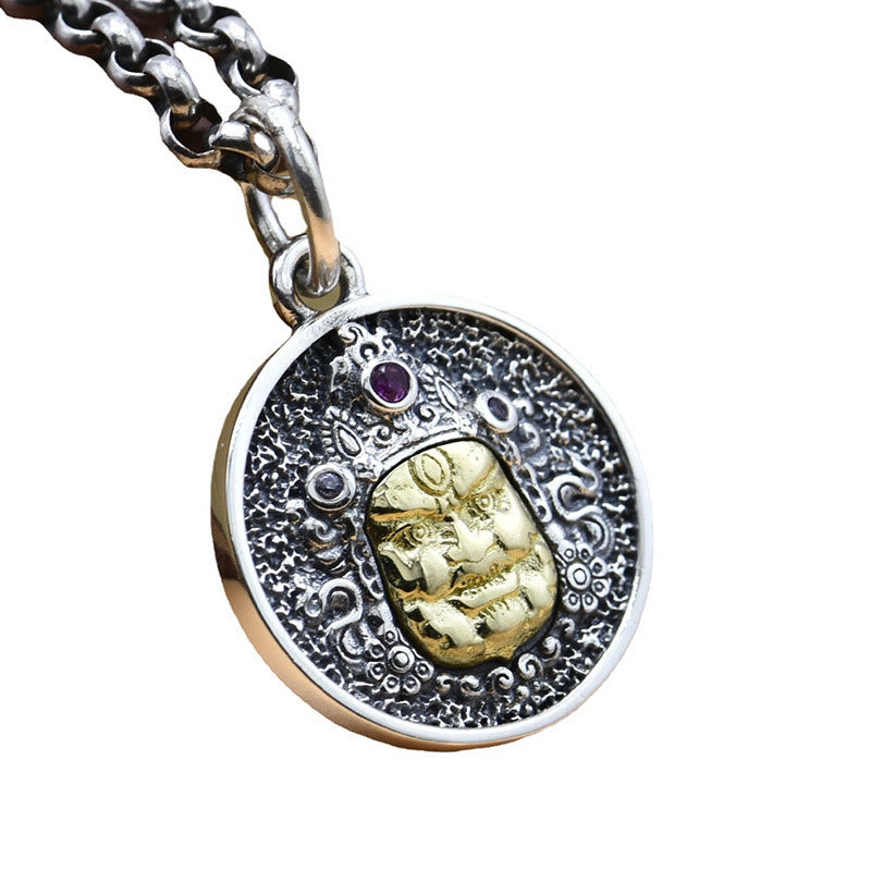 Buddha Stones 925 Sterling Silver Zakiram Dea della Ricchezza Dorje Vajra Collana Pendente Spirituale